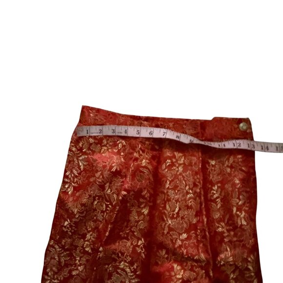 Metallic Jacquard Tapered Leg Pants Women's Orange Floral Bohemian Hippie - Picture 4 of 7
